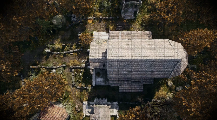 Graveyard Cathedral Day Roof Grid Animated